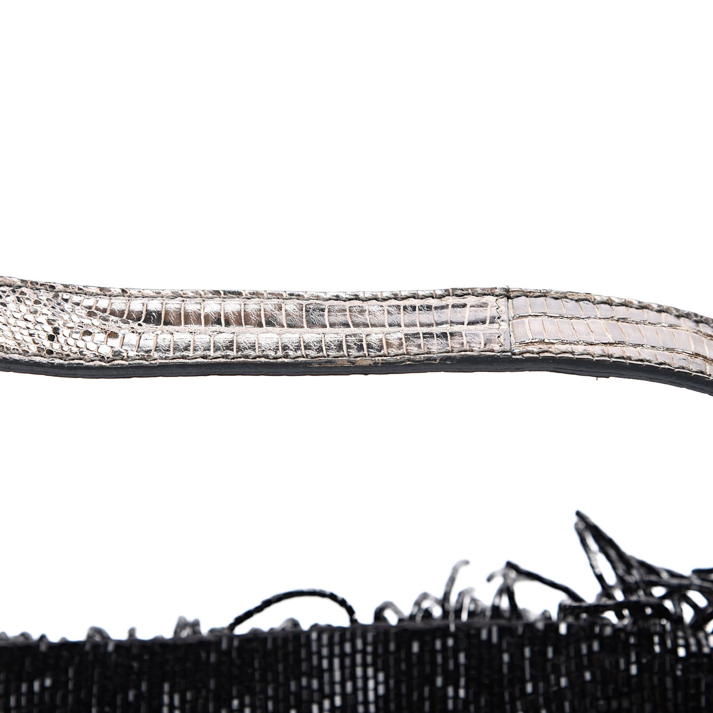 Lizard Beaded Fringe Baguette Black