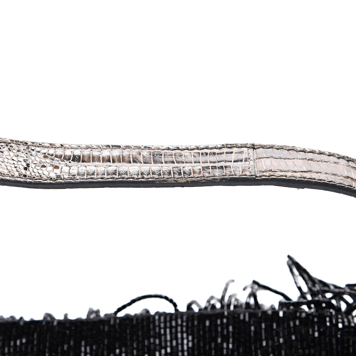 Fendi Lizard Beaded Fringe Baguette Black 11 of 13