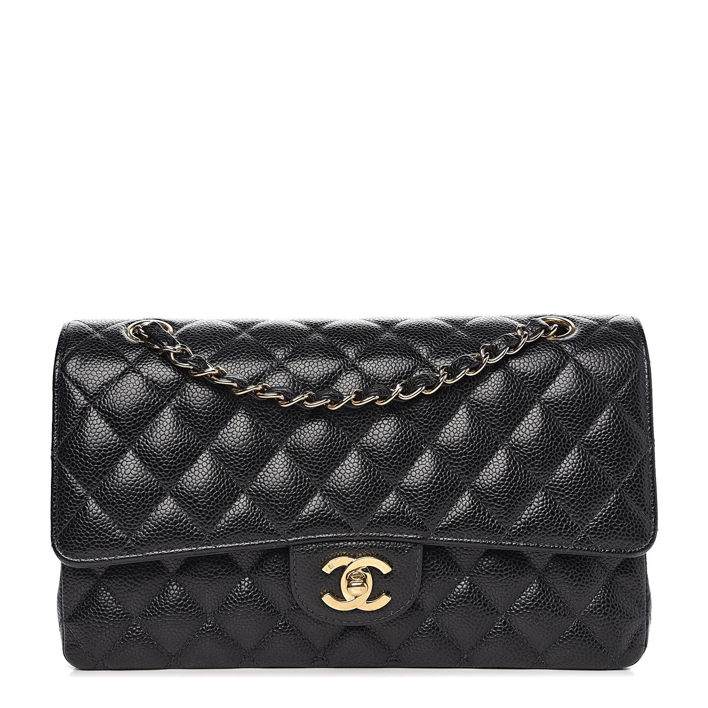 Caviar Quilted Medium Double Flap Black