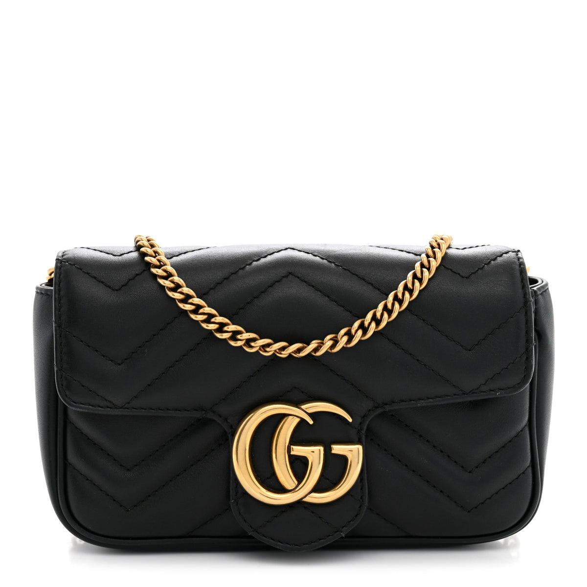Gucci Calfskin Matelasse Super Mini GG Marmont Shoulder Bag Black 1 of 12