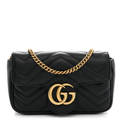 Gucci Calfskin Matelasse Super Mini GG Marmont Shoulder Bag Black 1 of 12