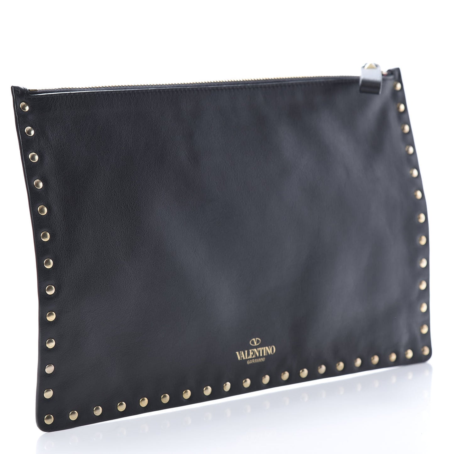 Vitello Large Rockstud Zip Pouch Black