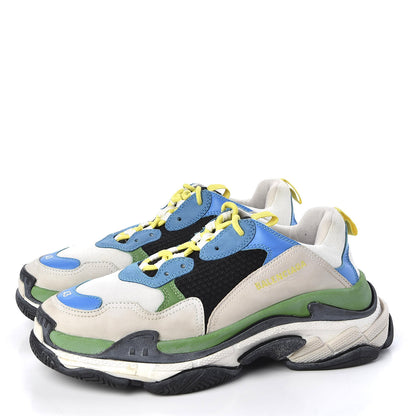 Balenciaga Fabric Mesh Nappa Mens Triple S Sneakers 43 Bleu White Vert Jaune 3 of 7