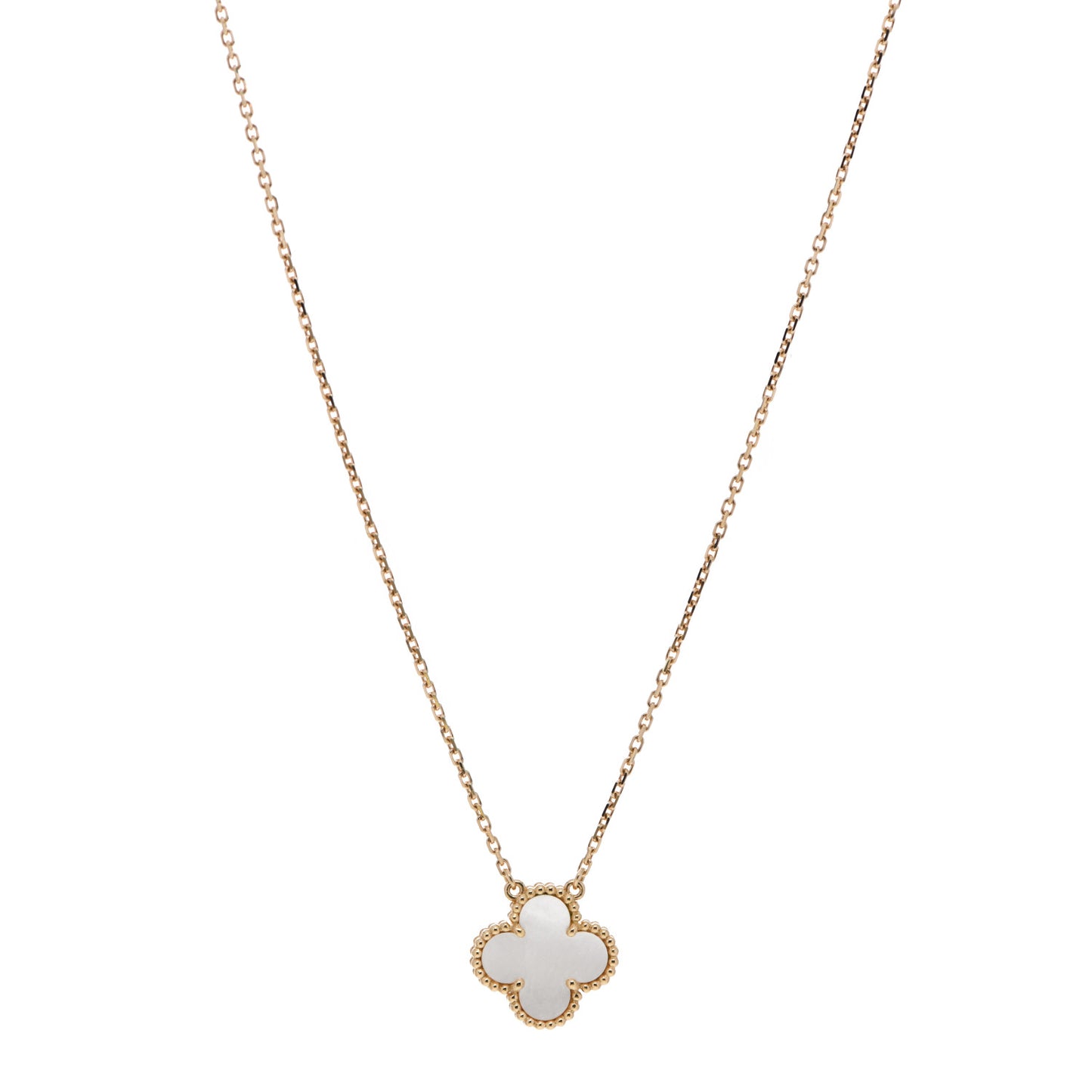 18K Yellow Gold Mother of Pearl Vintage Alhambra Pendant Necklace
