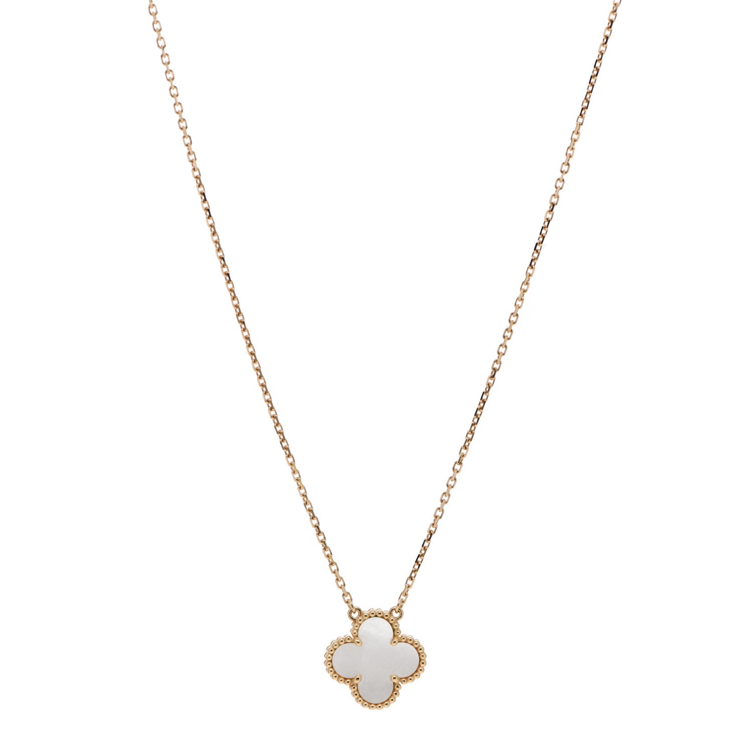 Van Cleef & Arpels 18K Yellow Gold Mother of Pearl Vintage Alhambra Pendant Necklace 1 of 6