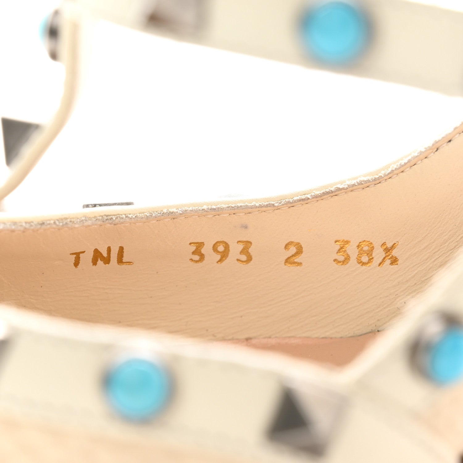Valentino Garavani Pebbled Calfskin Turquoise Rockstud Rolling Ankle Strap 100mm Pumps 38.5 Ivory 8 of 12