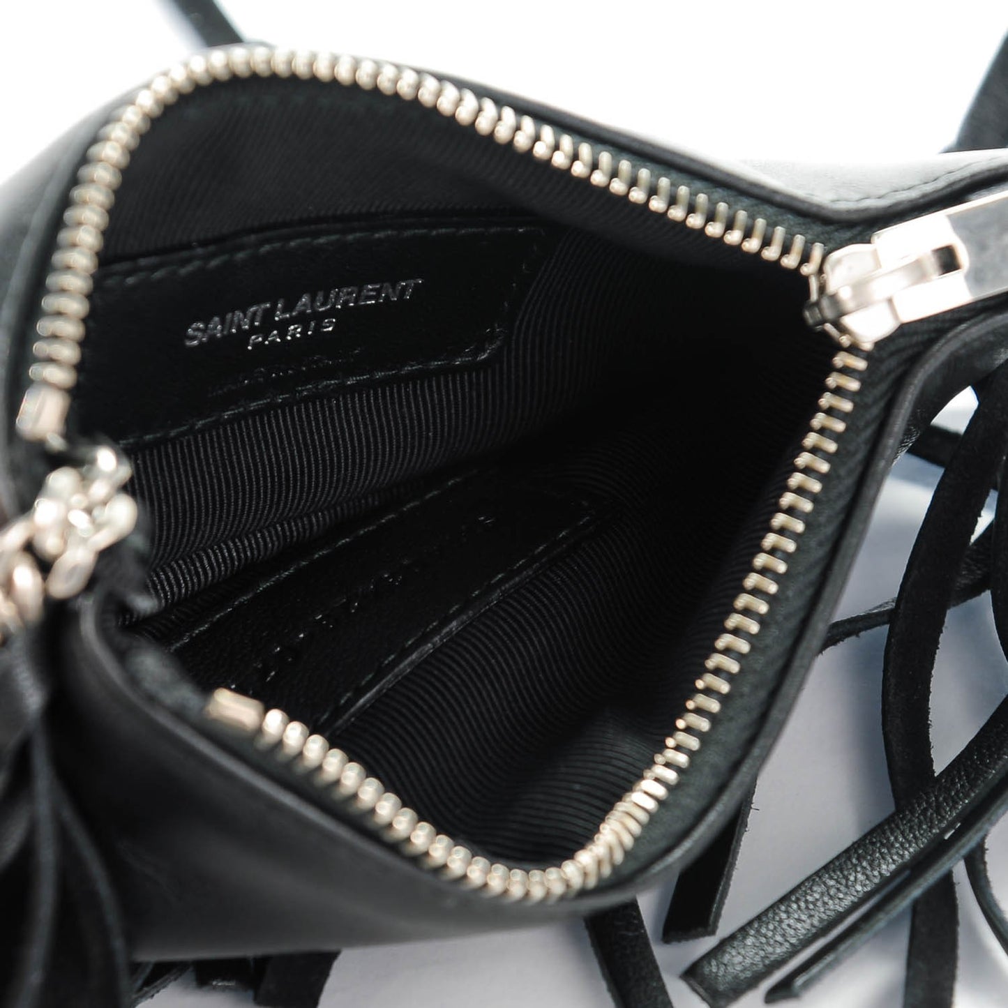 Calfskin Monogram Small Fringe Key Pouch Black