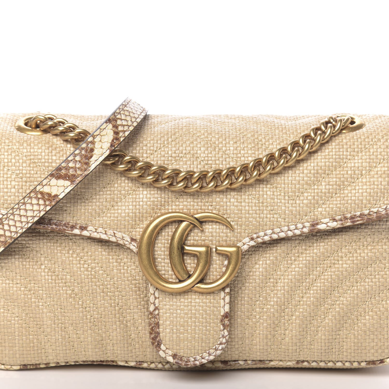 Gucci Raffia Elaphe Matelasse Small GG Marmont Shoulder Bag Natural Cream Brown 8 of 10