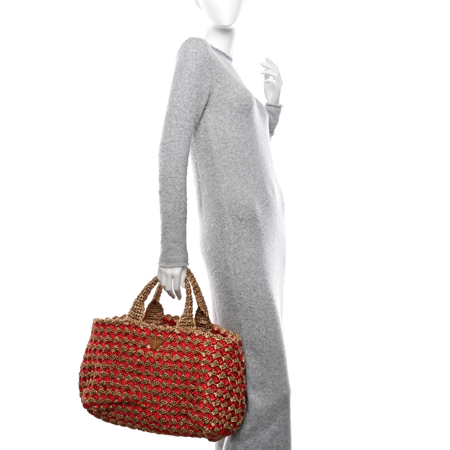 Prada Raffia Crochet Large Tote Naturale Fuoco 2 of 13