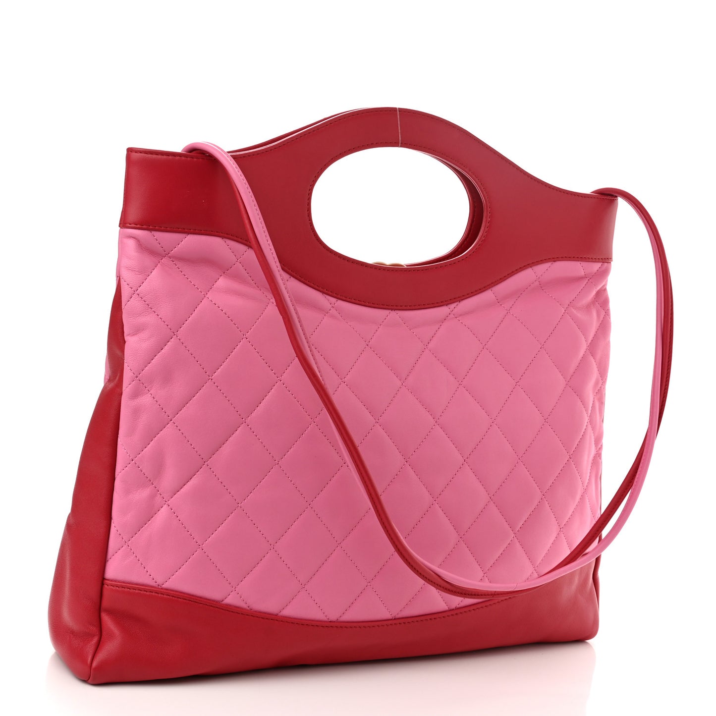 Lambskin Quilted Large 31 Shopping Bag Pink Light Red