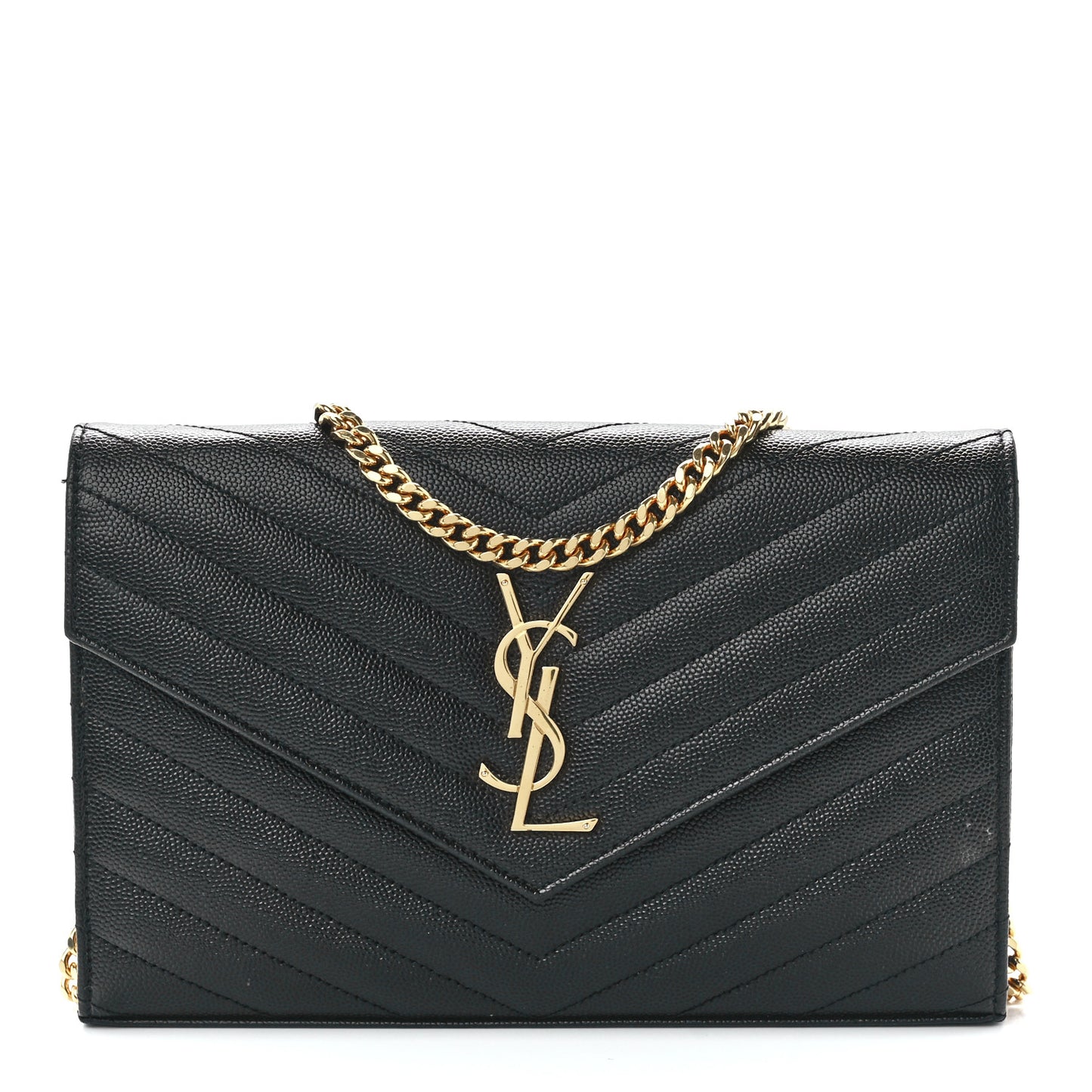Grain De Poudre Matelasse Chevron Monogram Chain Wallet Black