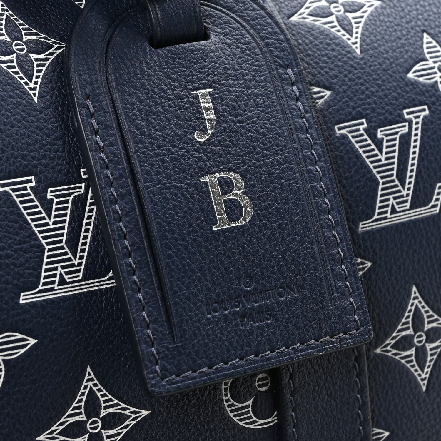 Louis Vuitton Calfskin Shadow Monogram Keepall Bandouliere 50 Ink Blue White 6 of 9