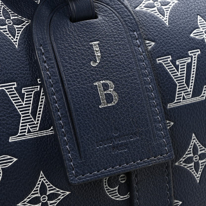 Louis Vuitton Calfskin Shadow Monogram Keepall Bandouliere 50 Ink Blue White 6 of 9
