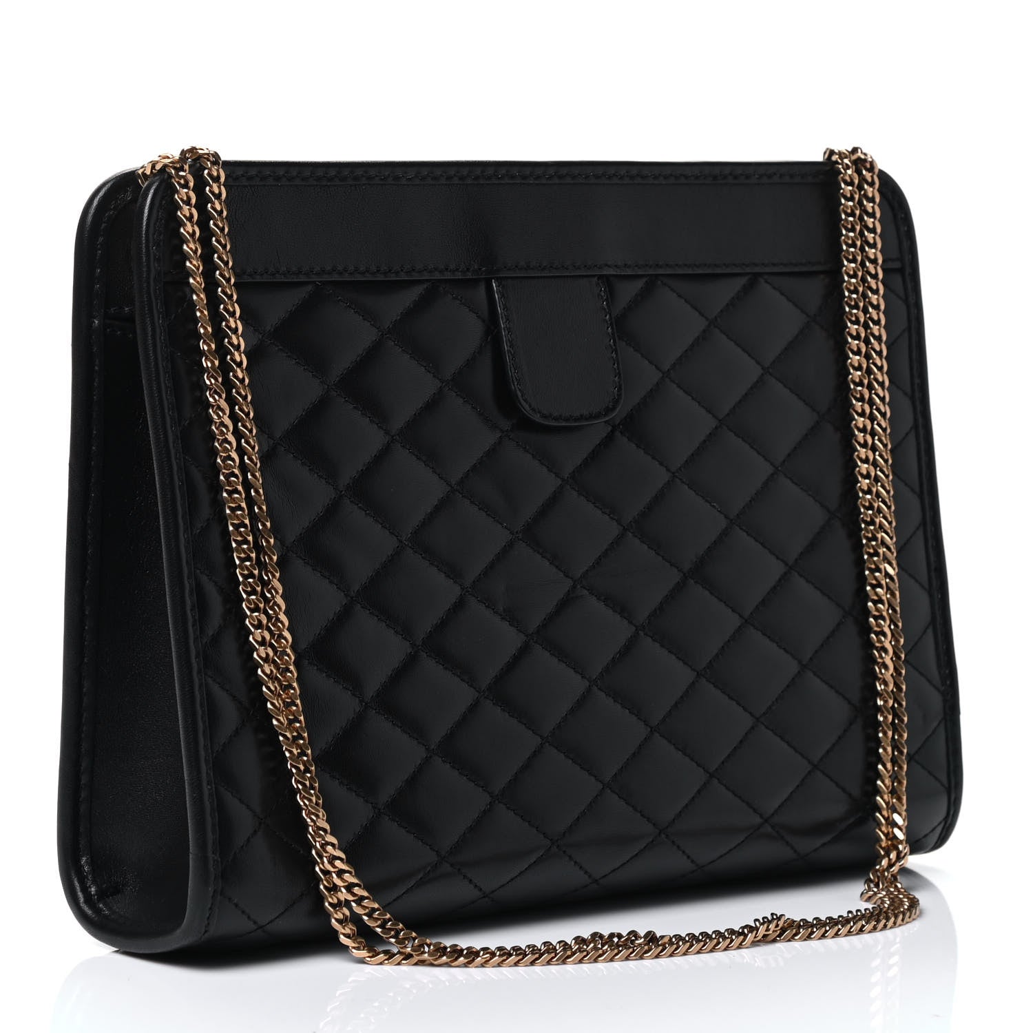 Saint Laurent Lambskin Quilted Monogram Baby Victoire Chain Clutch Bag Black 2 of 4