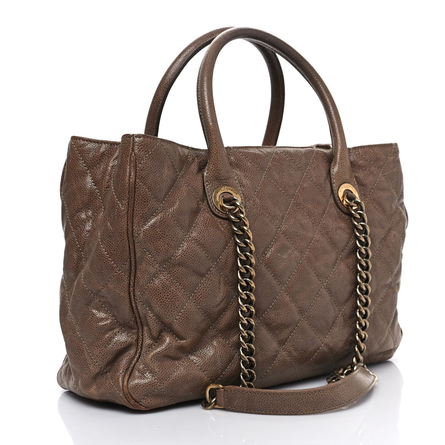 Glazed Caviar Quilted Small Shiva Tote Brown