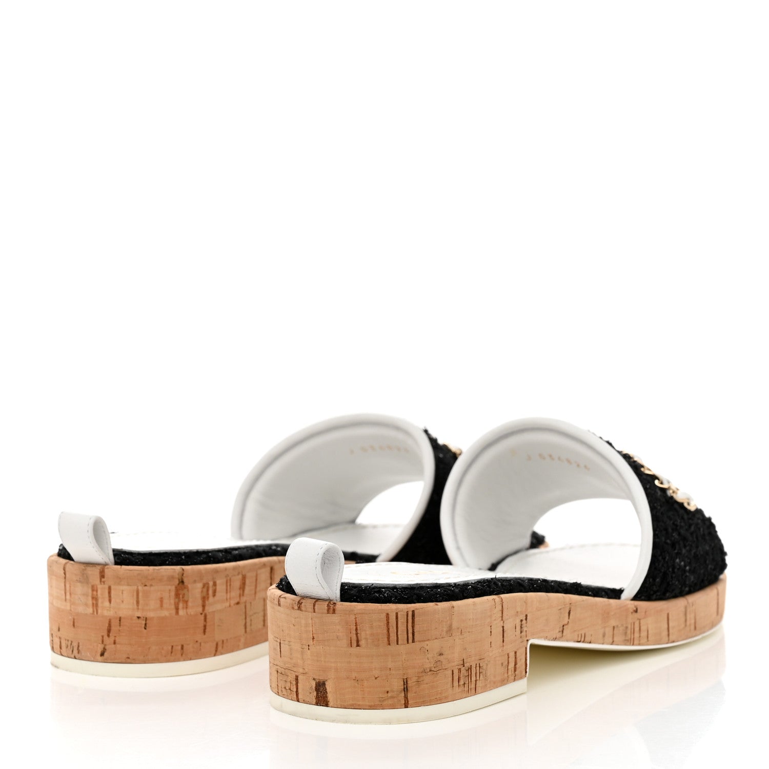 Chanel Tweed Cork CC Chain Mule Sandal 37.5 Black 4 of 9