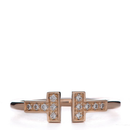 Tiffany 18K Rose Gold Diamond T Wire Ring 56 7.5 1 of 4