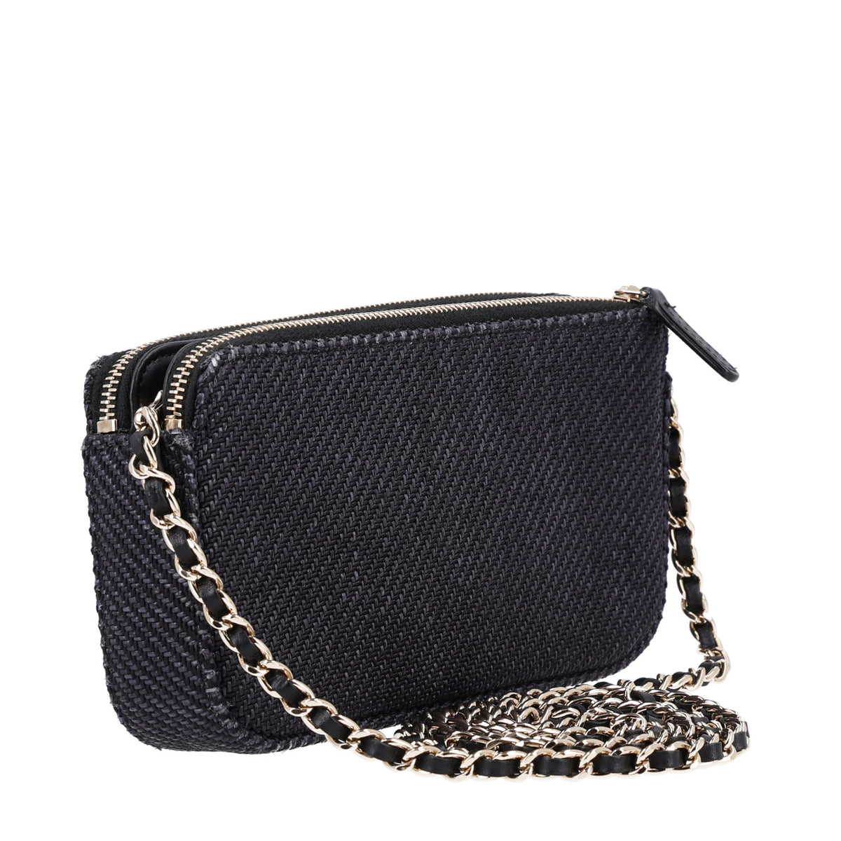 Chanel Lurex Straw Small Deauville Clutch With Chain Black 3 of 11