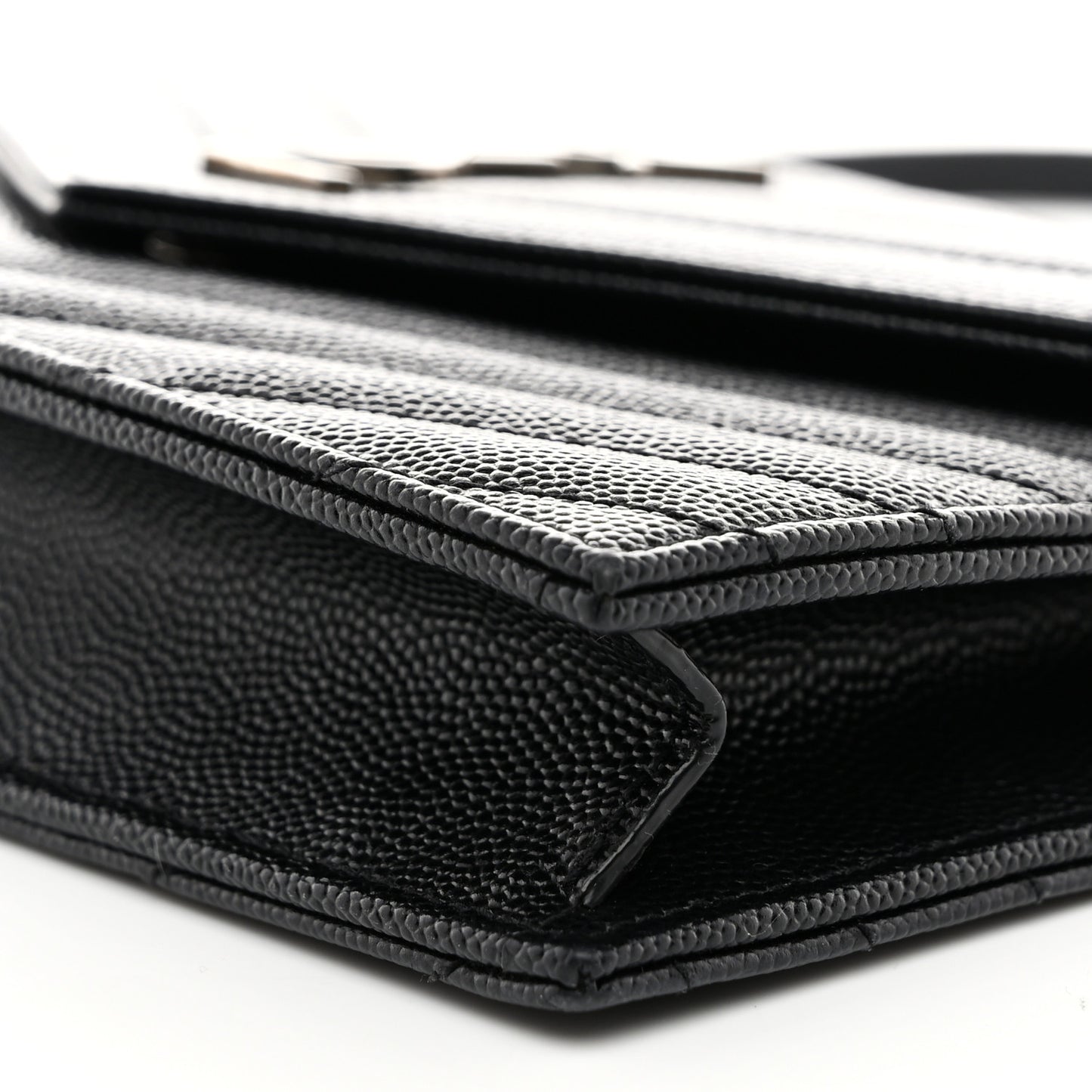 Grain De Poudre Matelasse Chevron Monogram Envelope Chain Wallet Black