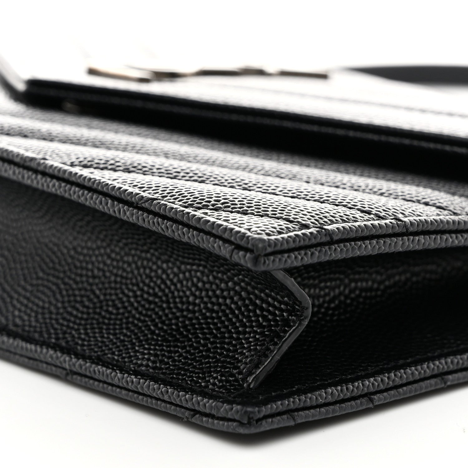 Saint Laurent Grain De Poudre Matelasse Chevron Monogram Envelope Chain Wallet Black 11 of 11