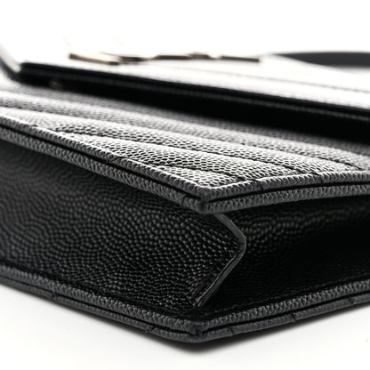 Saint Laurent Grain De Poudre Matelasse Chevron Monogram Envelope Chain Wallet Black 11 of 11