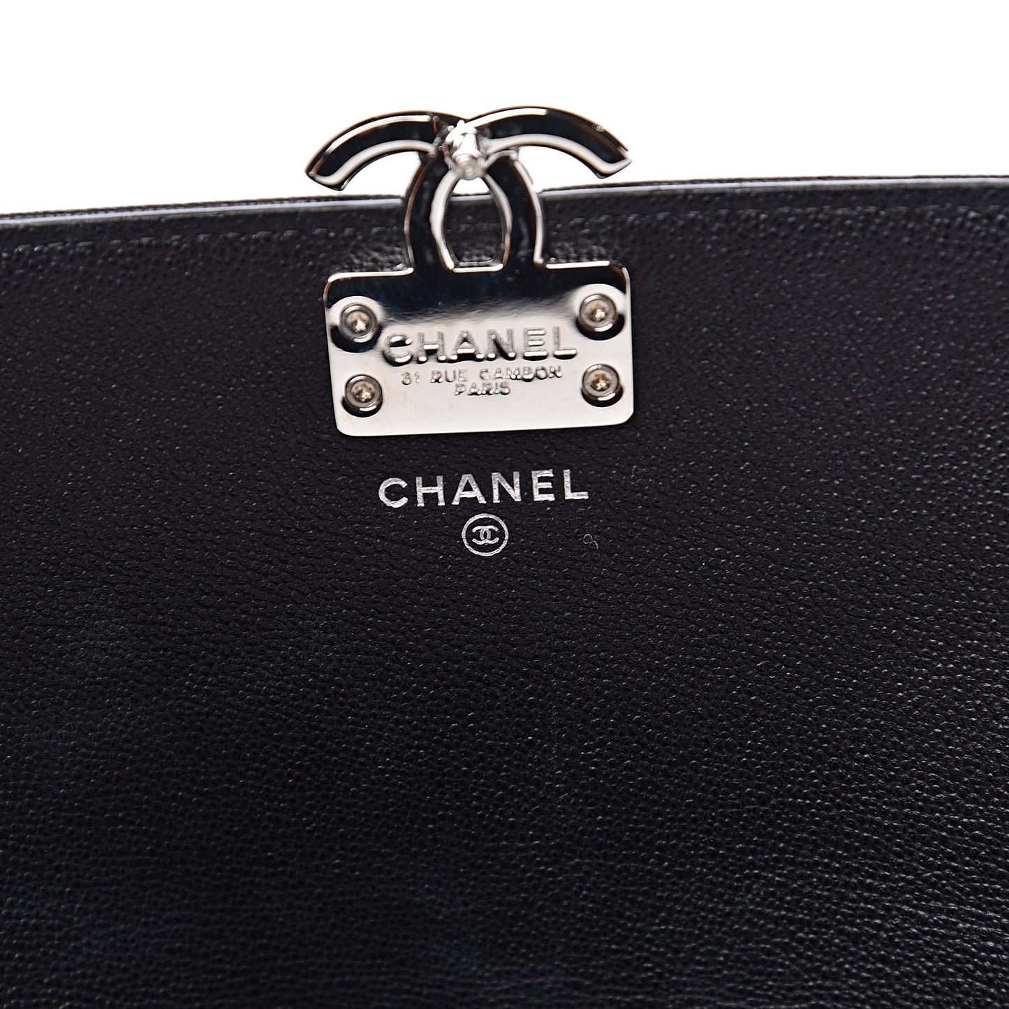 Grained Calfskin Quilted CC Box Pouch Black