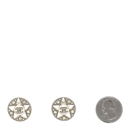 Chanel Pearl Crystal Star CC Round Earrings Silver 2 of 5