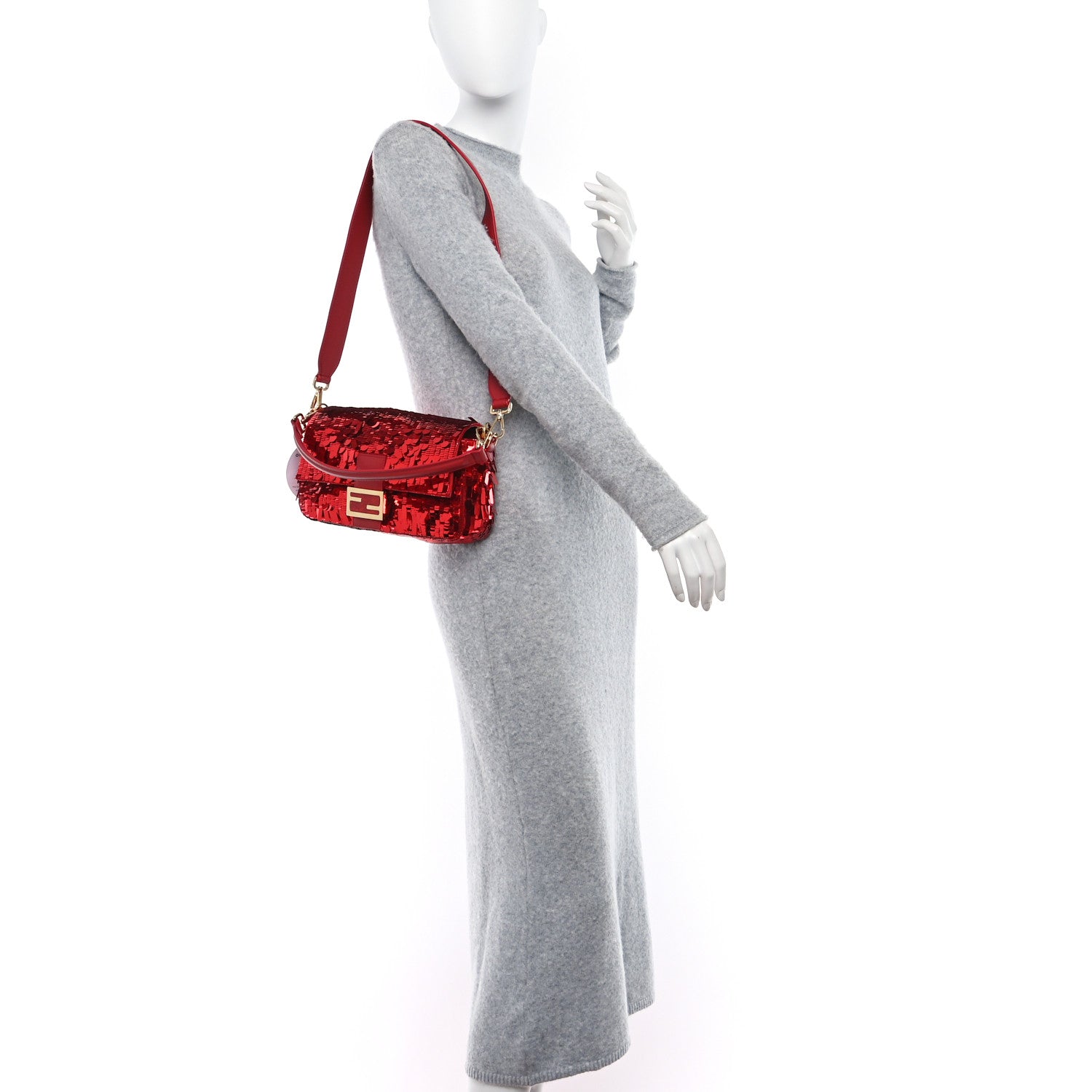 Fendi Sequin Paillettes Vitello Grace Sex and the City Baguette Mattone 2 of 8
