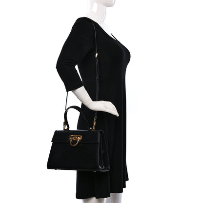 Salvatore Ferragamo Brushed Off Calfskin Iconic Large Top Handle Bag Black 2 of 8