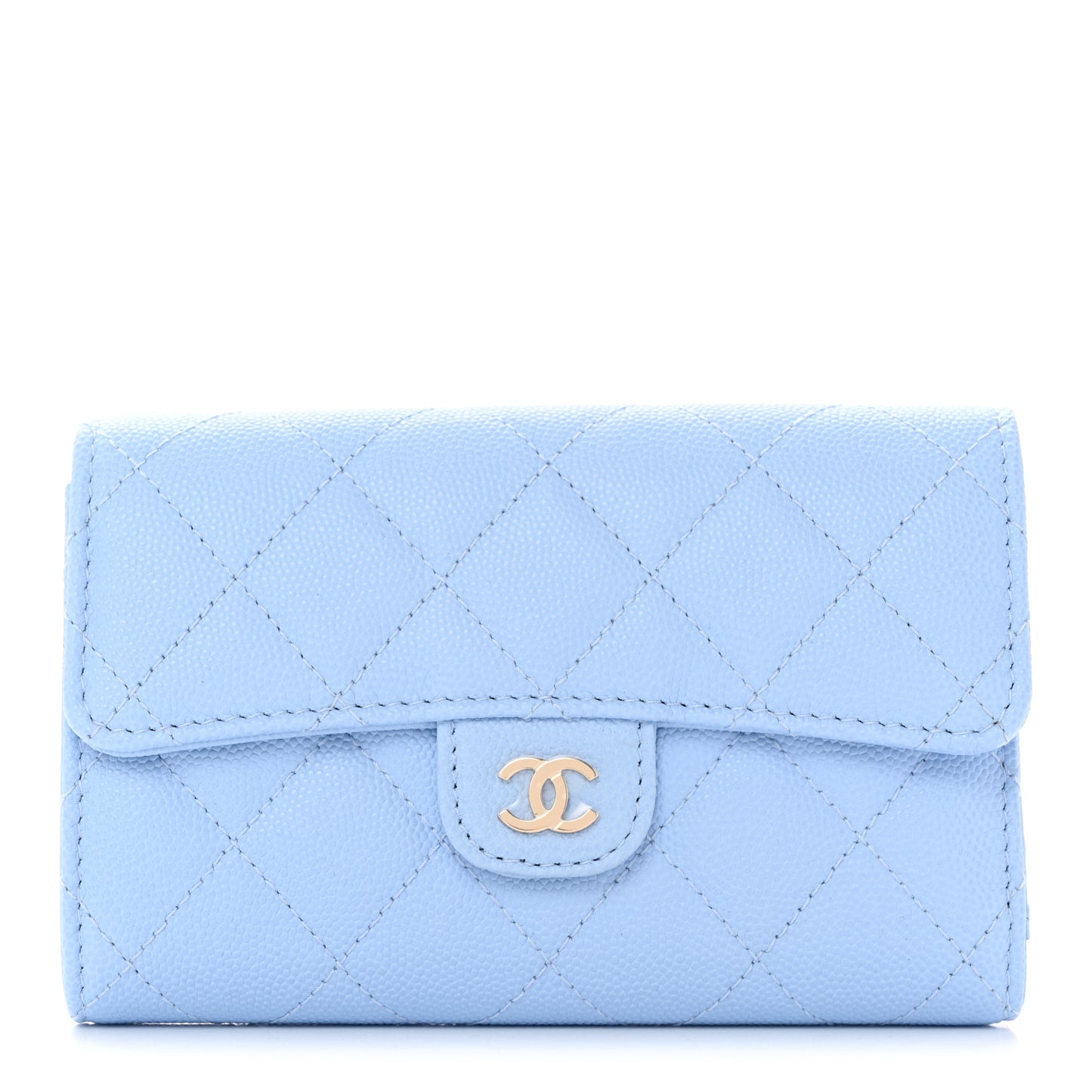 Caviar Quilted Medium Flap Wallet Light Blue