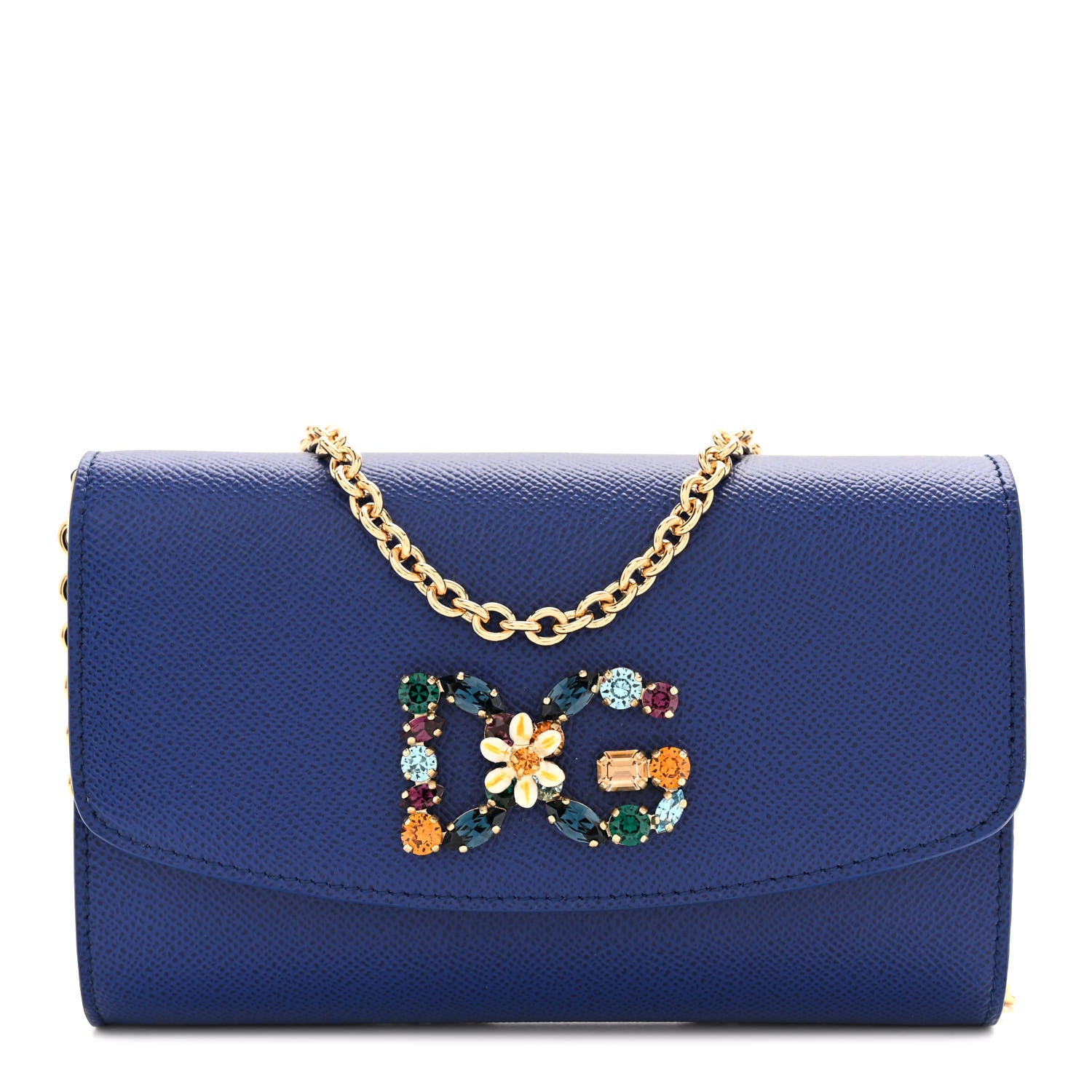 Dolce & Gabbana Dauphine Crystal Wallet On Chain Blue 1 of 9