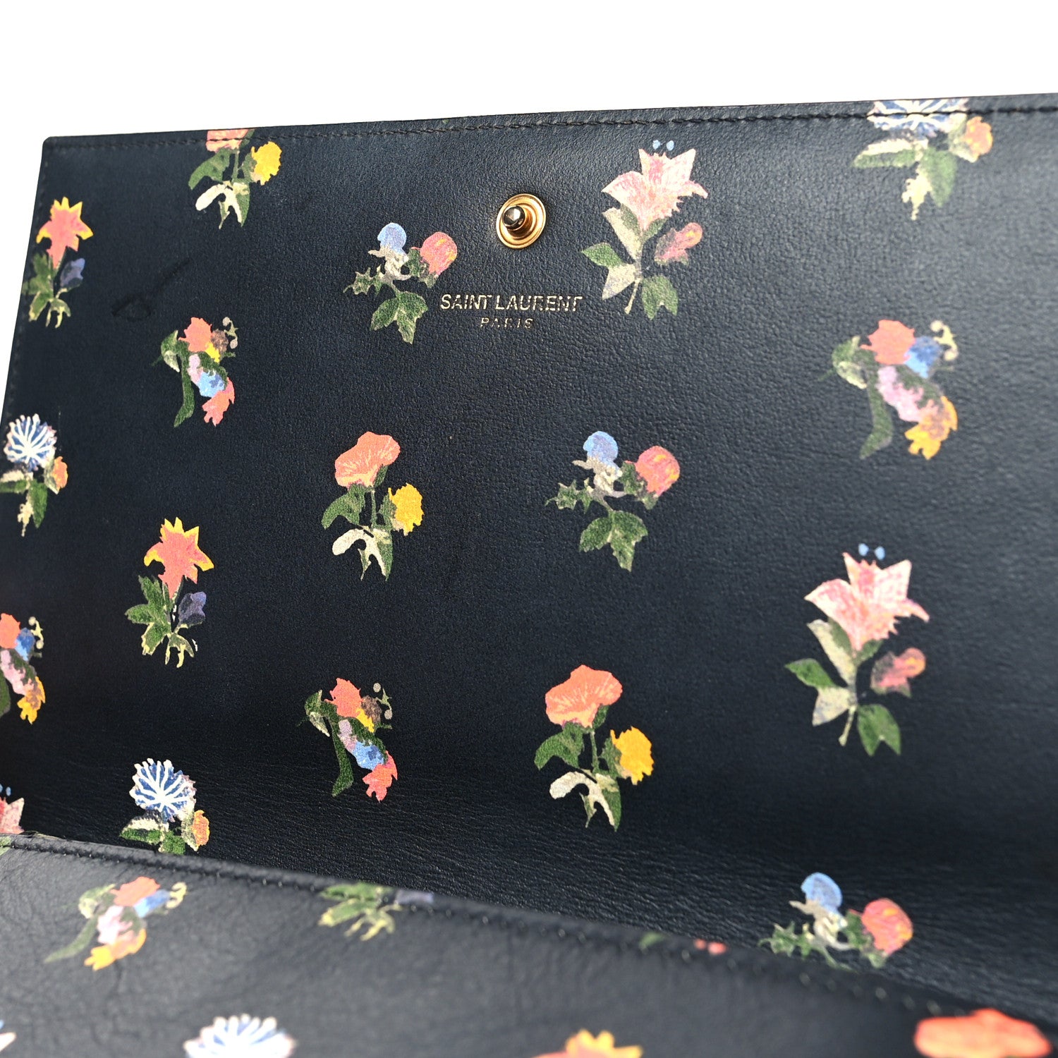 Saint Laurent Calfskin Prairie Flower Printed Small Monogram Clutch Black Multicolor 12 of 12