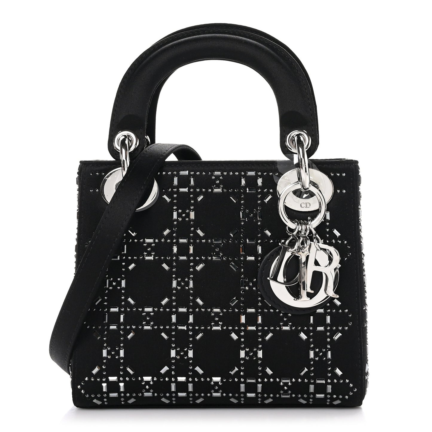 Satin Crystal Cannage Mini Lady Dior Black