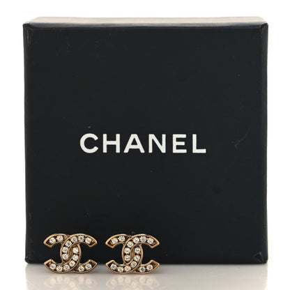 Chanel Matte Metal Crystal CC Earrings Gold 5 of 5