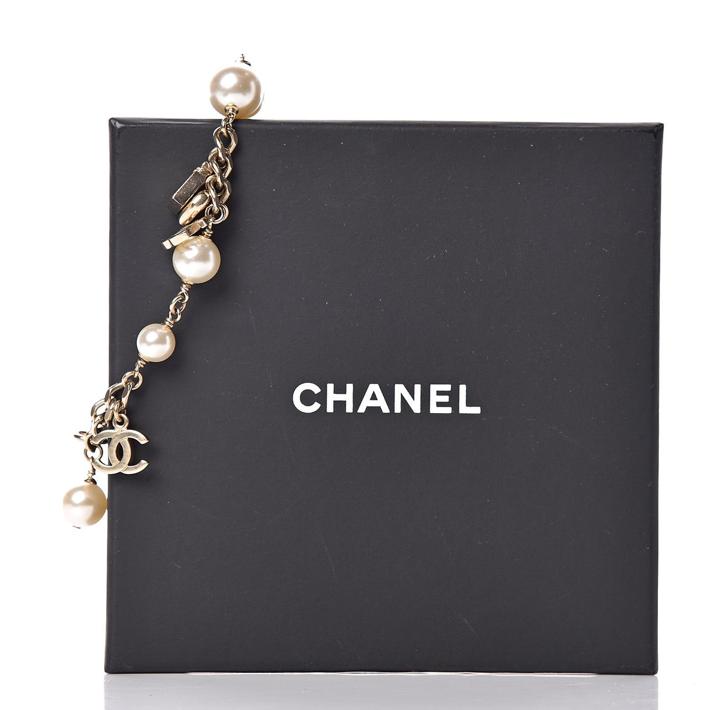 Pearl Bead CC Charm Bracelet Light Gold