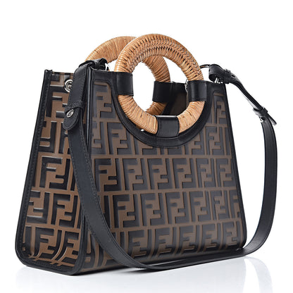 Fendi Vitello Century Wicker Bi-Color FF 1974 Embossed Small Runaway Shopper Tote Maya Black 3 of 11