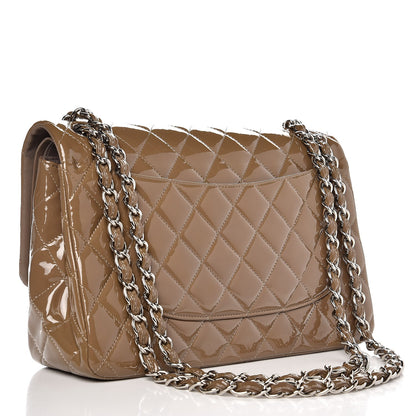 Chanel Patent Quilted Jumbo Double Flap Dark Beige 4 of 14