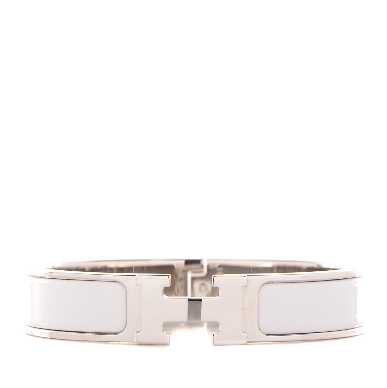 Hermes Enamel Narrow H Bracelet PM White 1 of 4