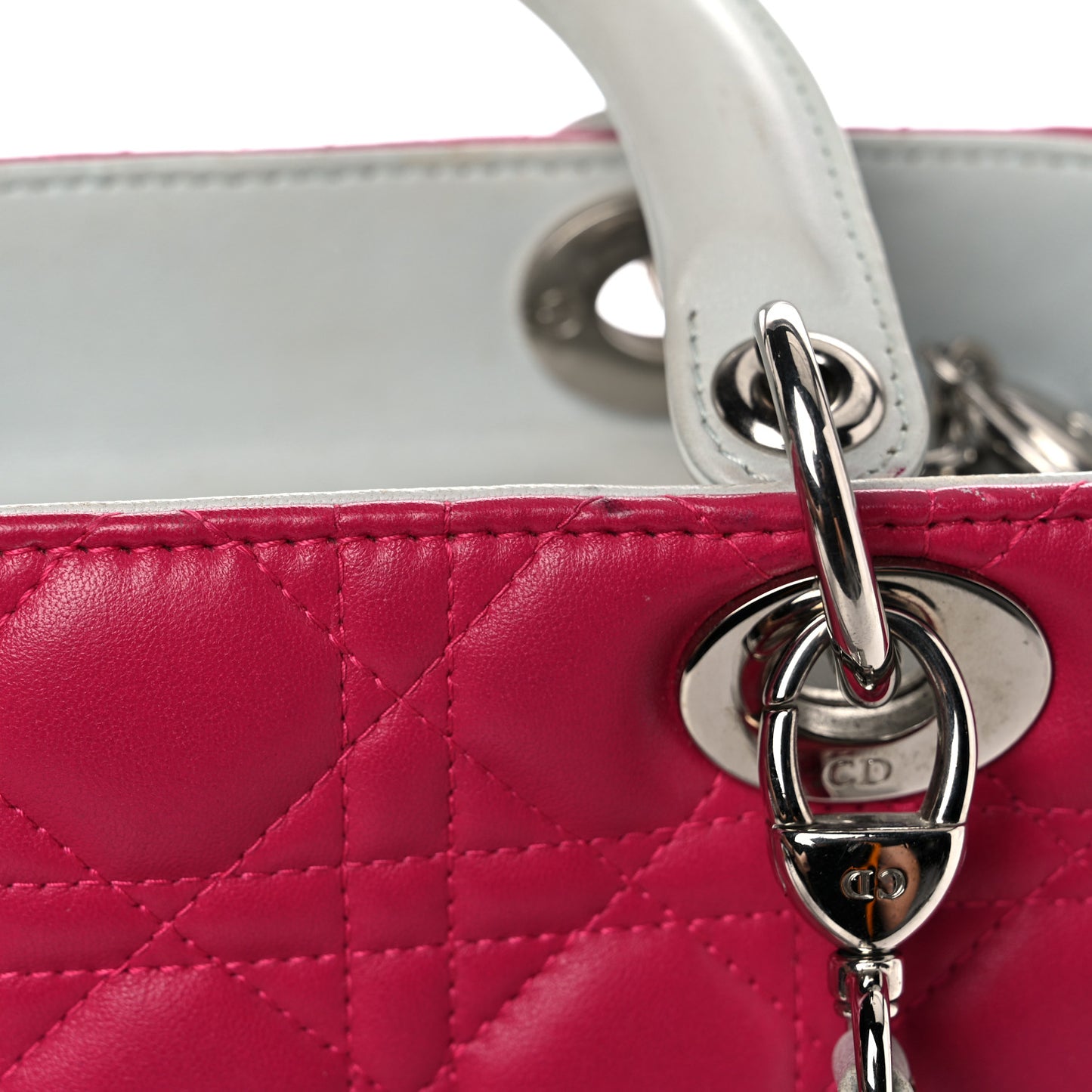 Lambskin Cannage Medium Tri-Color Lady Dior Fuchsia Orange