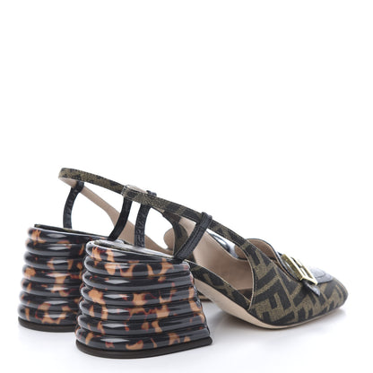 Fendi Jacquard Calfskin FF Tortoise Promenade Slingback Loafer Pumps 38.5 Tobacco 4 of 9