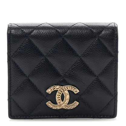 Chanel Caviar Quilted Multi Chain CC Compact Bifold Wallet Navy 1 of 9