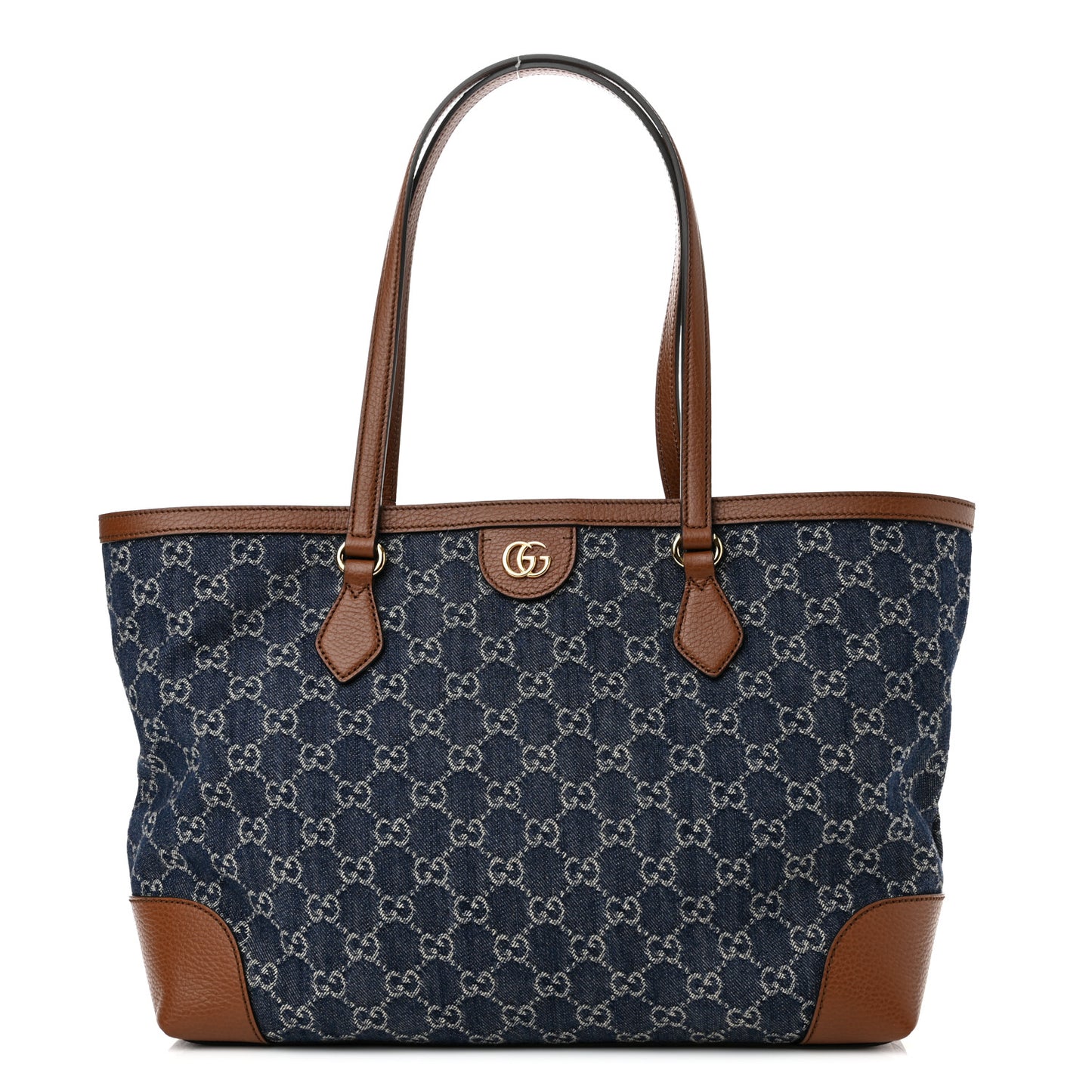 New Denim GG Monogram Medium Ophidia Shopping Tote Blue Tea Cuir