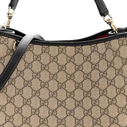 Gucci GG Supreme Monogram Medium Emblem Bucket Bag Beige Dark Brown Black 8 of 10