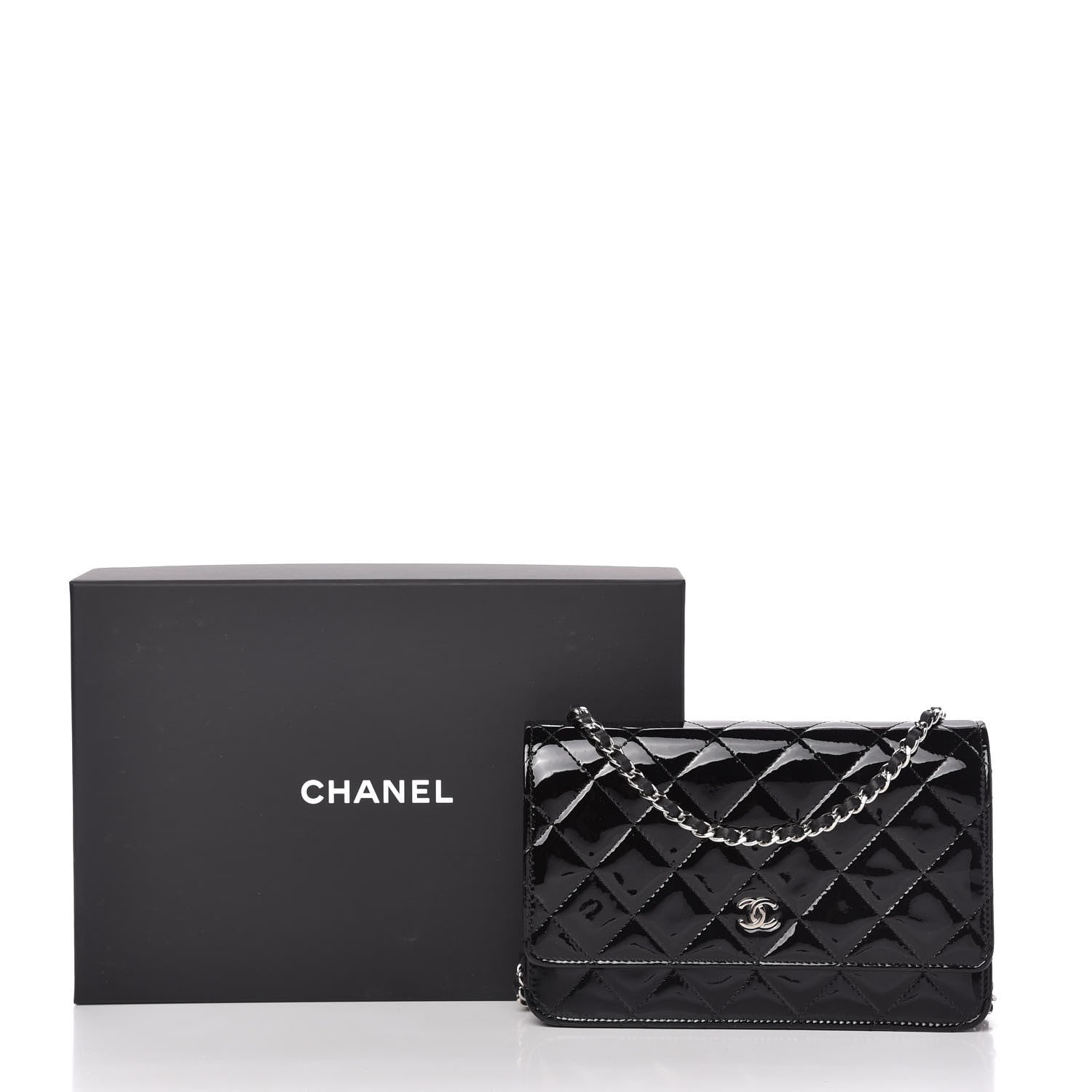 Chanel Patent Quilted Wallet On Chain WOC Black 12 of 12