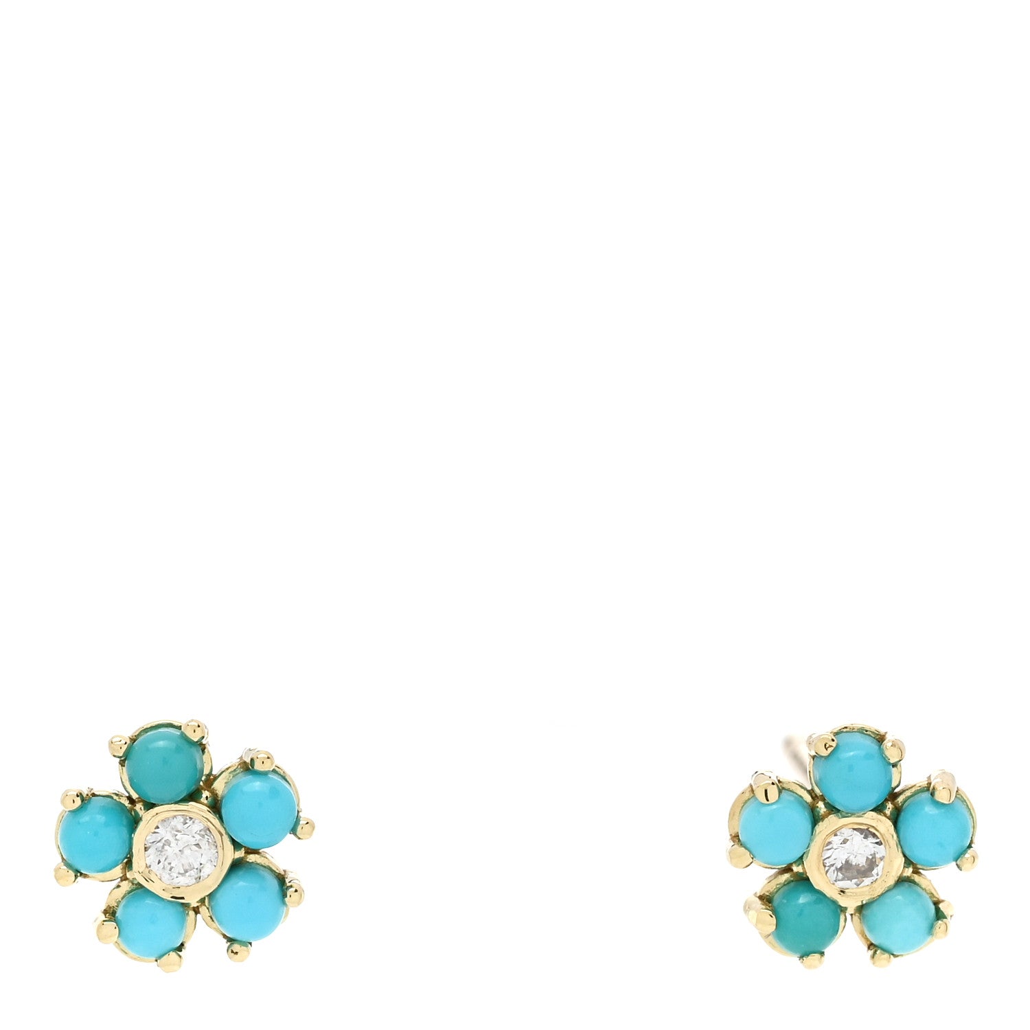 Jennifer Meyer 18K Yellow Gold Diamond Turquoise Flower Stud Earrings 1 of 5