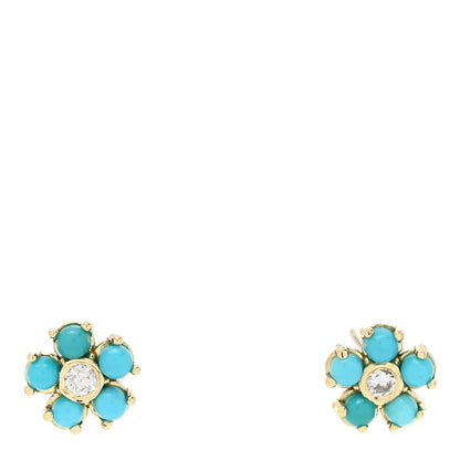 Jennifer Meyer 18K Yellow Gold Diamond Turquoise Flower Stud Earrings 1 of 5