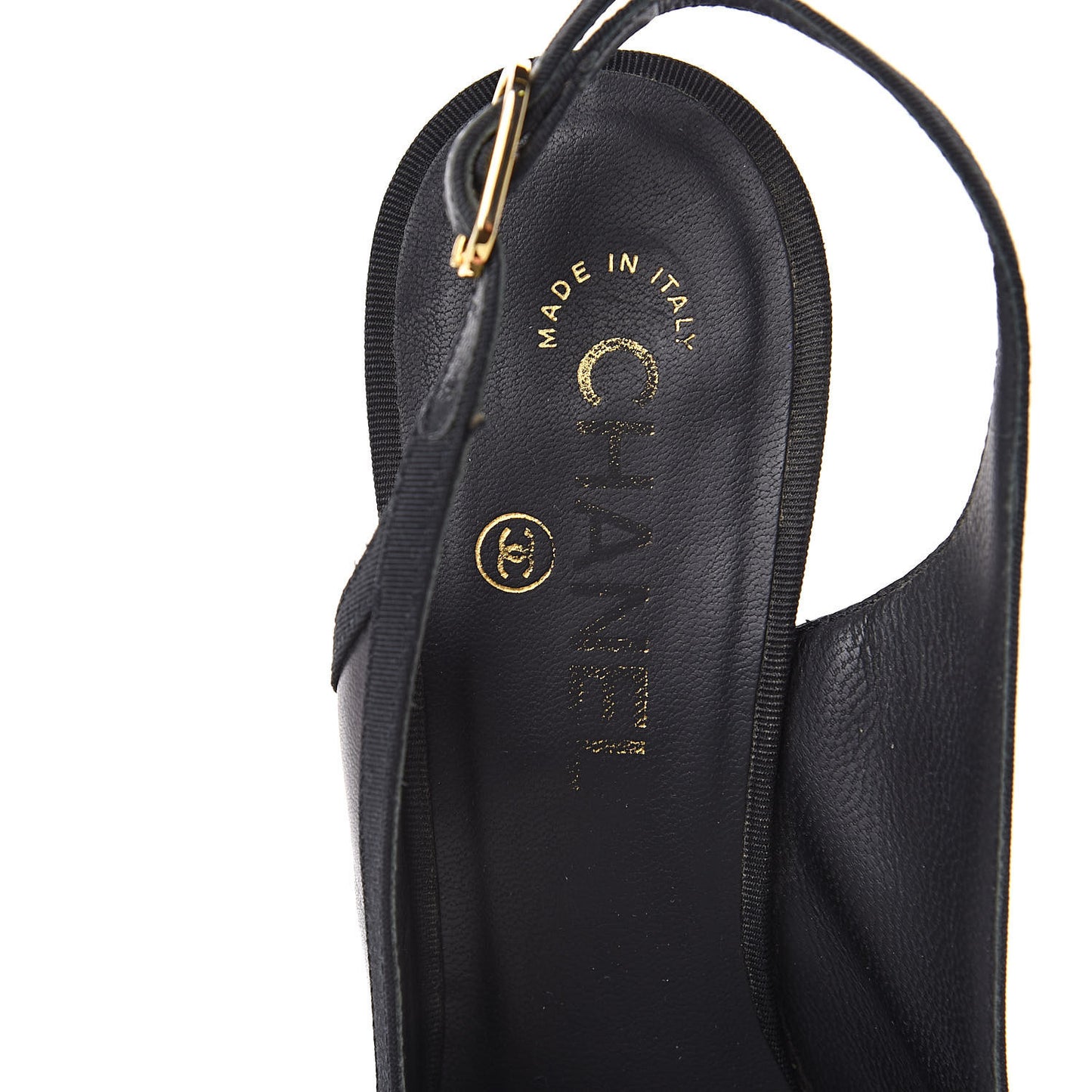 Lambskin Grosgrain Cap Toe CC Slingback Pumps 39.5 Black
