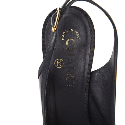 Chanel Lambskin Grosgrain Cap Toe CC Slingback Pumps 39.5 Black 8 of 10