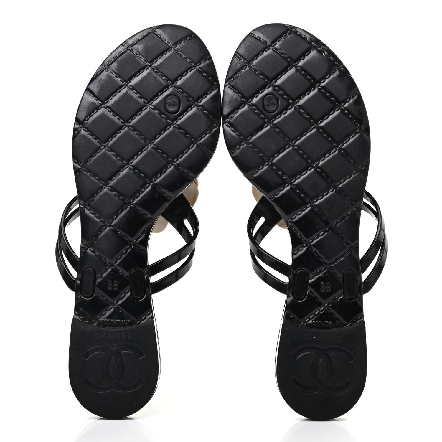 Chanel Jelly Camellia Thong Sandals 38 Black Ivory 5 of 8