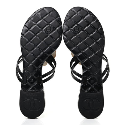 Chanel Jelly Camellia Thong Sandals 38 Black Ivory 5 of 8